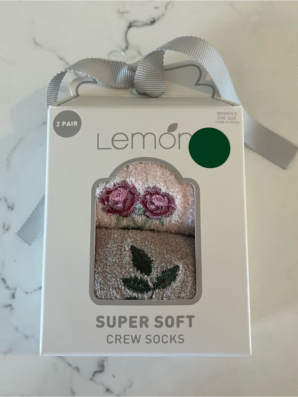 Lemon Super Soft Floral Crew Socks, 2 Pair - Women's One Size NWT